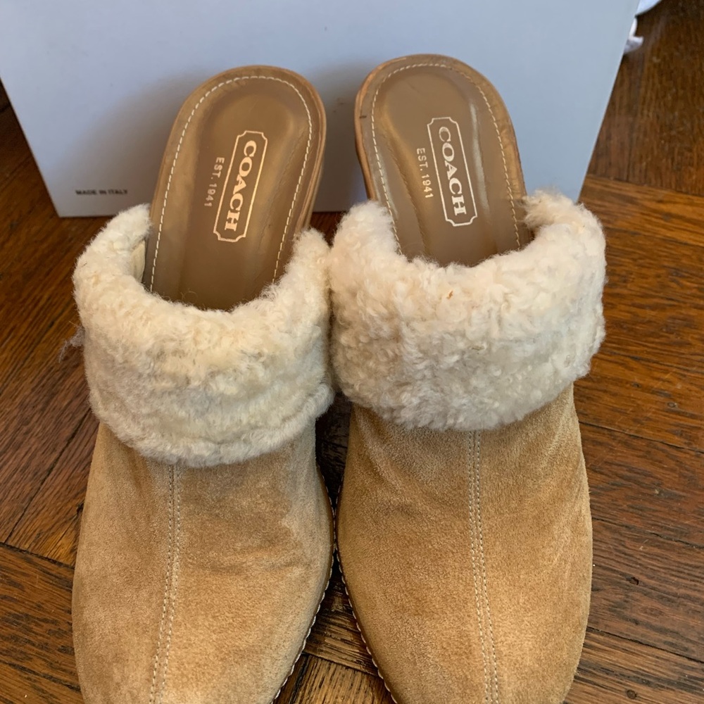 Coach Women's Beige Shearling Mules